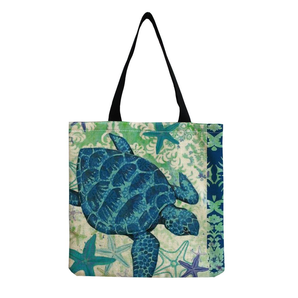 Damen Vintage Leinen-Tragetasche - Große Kapazität mit Aufdruck Schulter-Handtasche für Freizeit & Lebensmitteleinkauf KTB