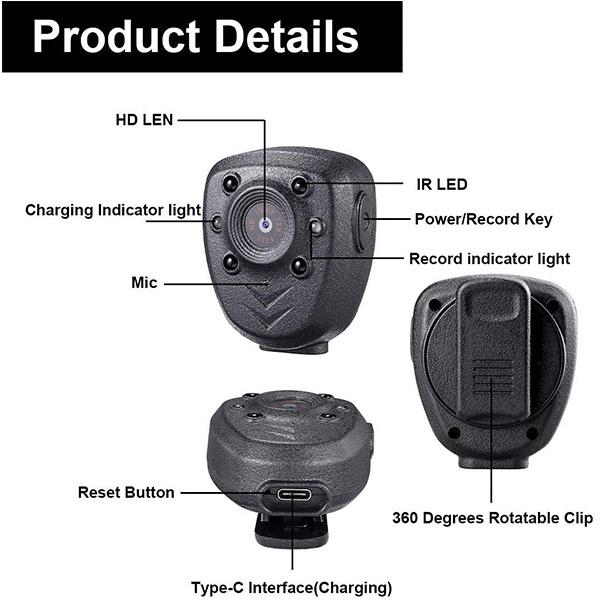 High Quality Mini Camera HD1080P Sports Video Recorder Built-in 32GB Memory Card Wearable Police Camera with Night Vision Function