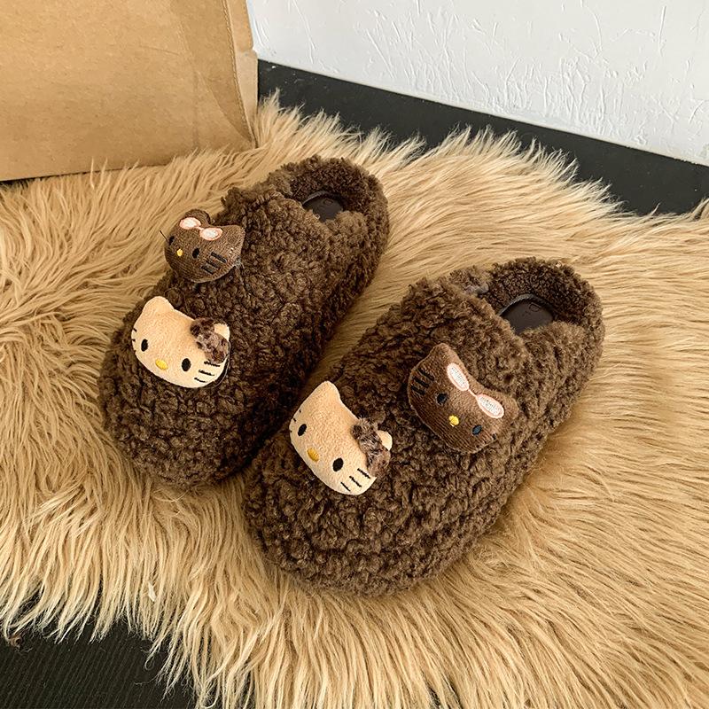 

Cute cartoon bag head fluffy slippers women s outer wear 2025 new autumn and winter velvet warm thick bottom bag head mop 40 хаки