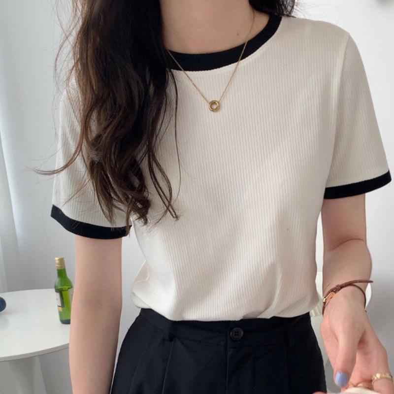 GMXIA Dame Mote Casual Kort Erm O-Hals T-skjorte og Topp