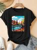 Amsterdam Landscape Printed Pattern Round Neck Tshirt Fresh Top Summer Elegant Party Fashion Versatile Commuter Womens Wear