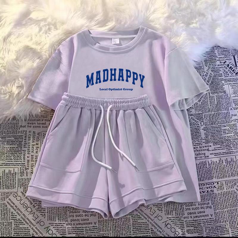 

Повседневный спортивный костюм, женский модный свободный костюм из двух частей с короткими рукавами и шортами XL фиолетовый