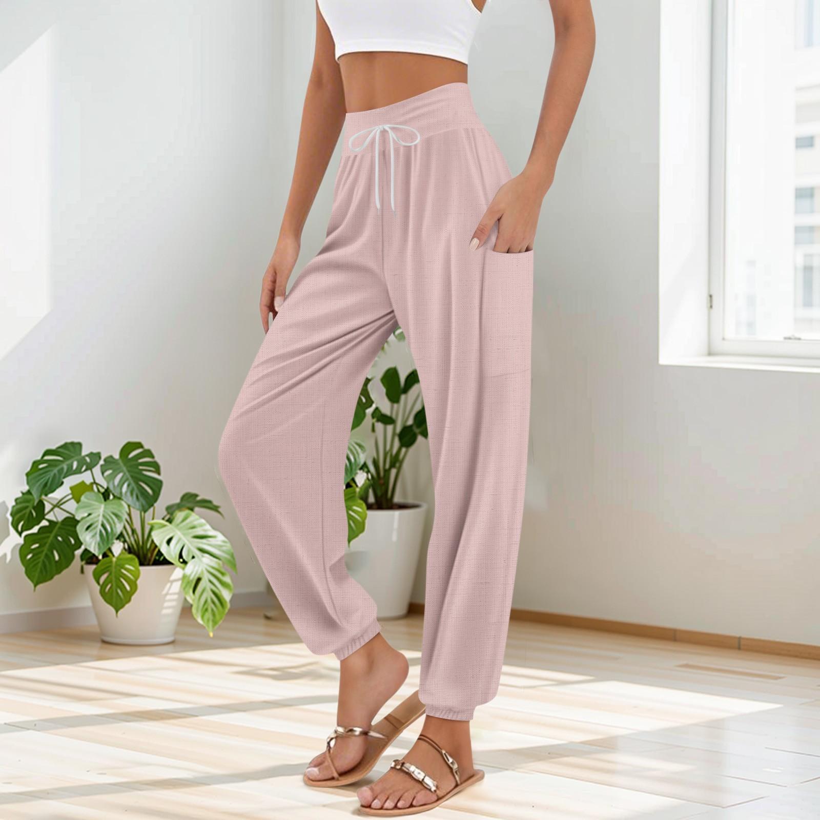 

Women s Pocket Drawstring Trousers High Waist Yoga Bohemian Color Casual Pants M