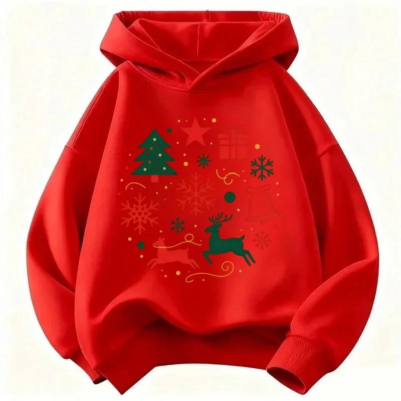 New Christmas Fashionable Cartoon Print Hoodie for Kids Autumn/WinterWarm Sweatshirt for Boys and Girls Bestseller for Christmas