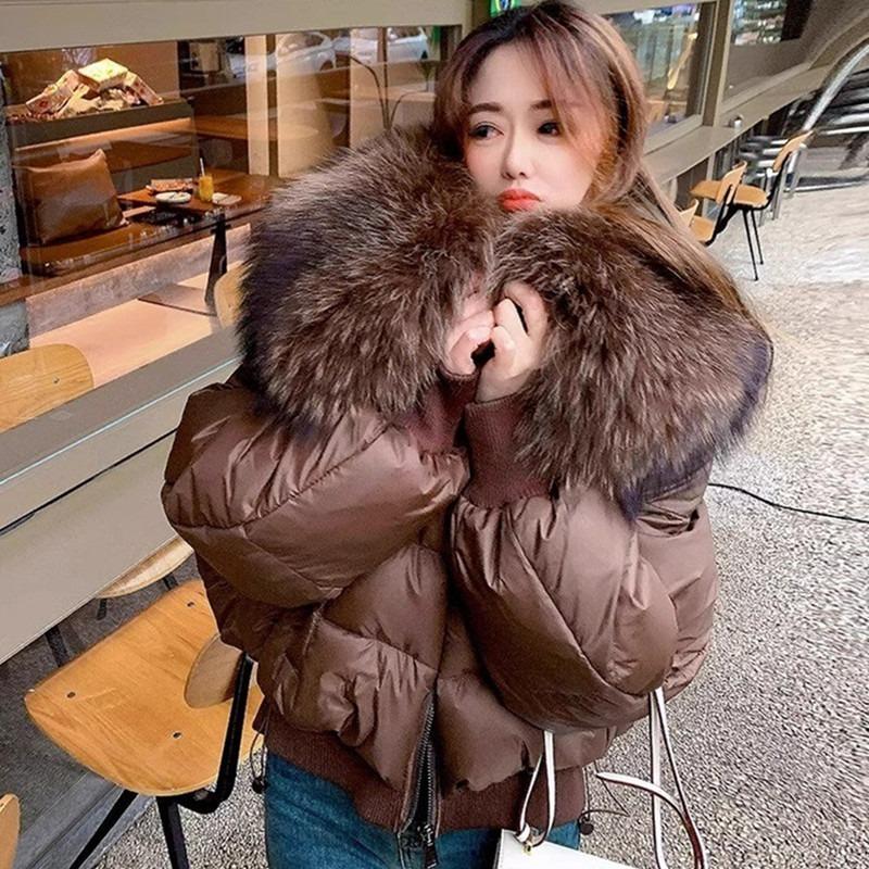 Winter Puffer Jacket Women Thick Warm Short Parkas Real Natural Raccoon Fur Loose Down Coat
