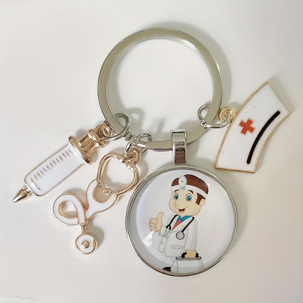 Syringe & Stethoscope Nurse Cap Keychain - Doctor/Nurse Gift