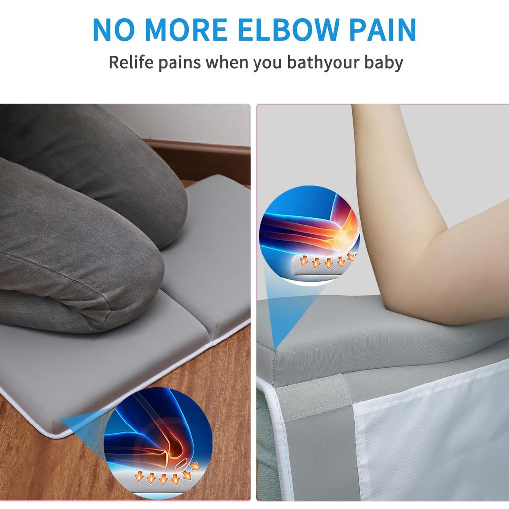 JJGoo Bath Kneeler with Elbow Rest Pad Set, 1.5 inch Kneeling Pad Mat for Bathtub - Gray