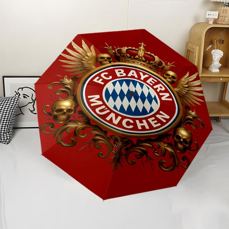 FC Bayern München Logo Print Automatic Umbrella, 8 Rib Iron Frame, Plastic Handle, Suitable for Outdoor Travel &Daily , Ideal Gift