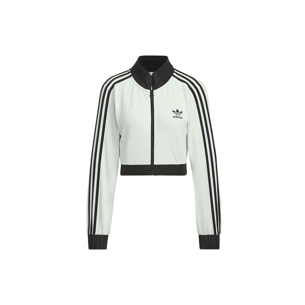 Adidas Originals Cropped Jacket Color Block Retro Sports Stand Collar Jacket Women Jacket Linen-Green IY9460