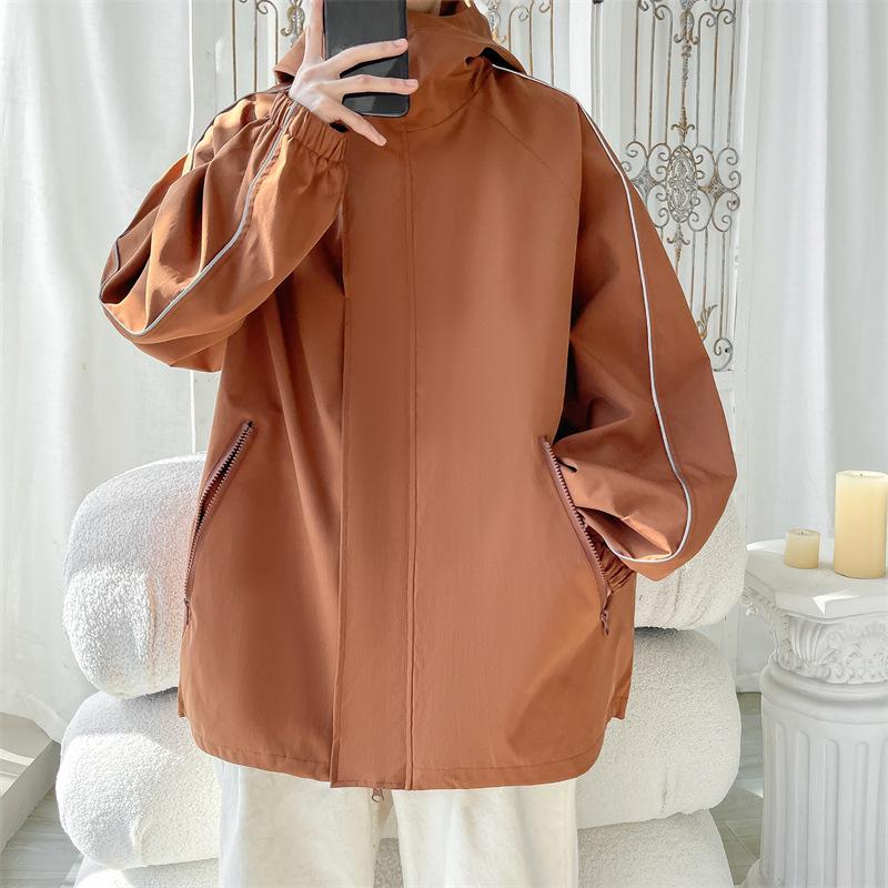 Jacket Men's Spring and Autumn New Trendy Brand Loose Stripe Hooded Tooling Student Handsome Charge Jacket Top Men