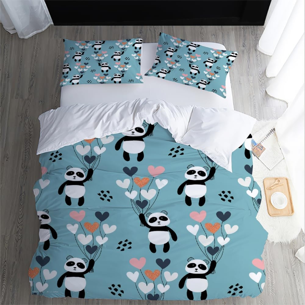 Panda Home Duvet Cover Sets with Pillowcases 50x75Cm,Cute Cartoon Pandas Quilt Cover 2 Pieces Set for Children's Room Decoration