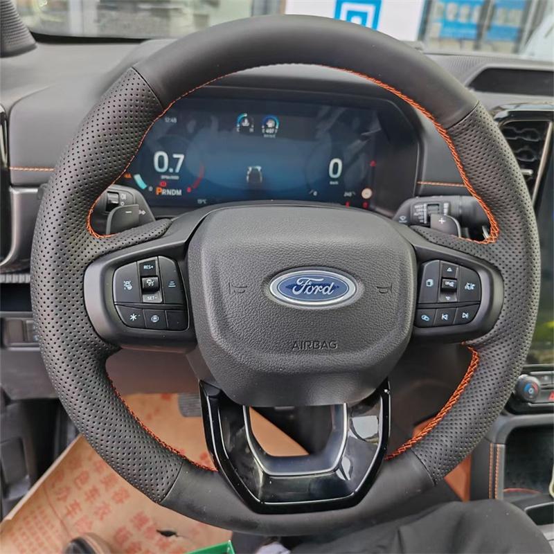 

Для Ford Ranger Everest -2024 Ручная прошивка Черная Кожаная нескользящая автомобильная Накладка на руль автозапчасти 1