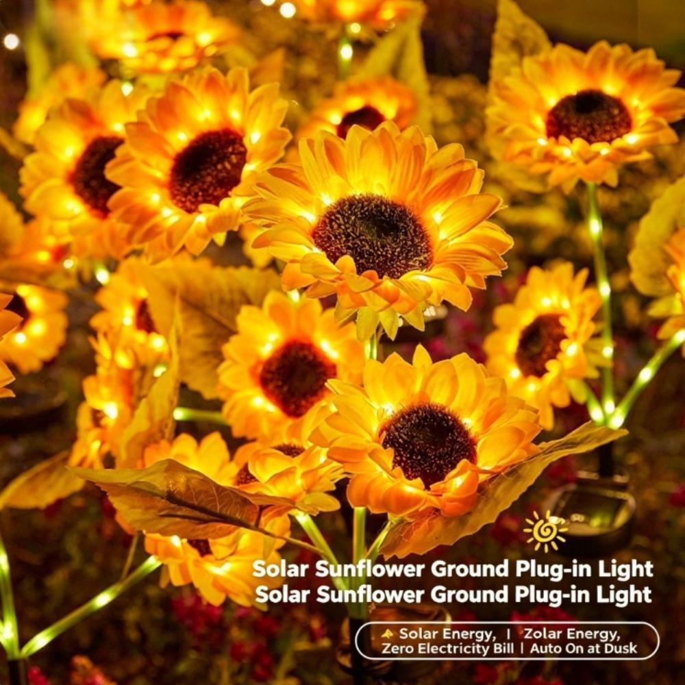Solar Powered Sunflower Light Outdoor Waterproof LED Ground Insert Lawn Lamp For Garden Lawn Courtyard Decoration
