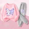 Frühling Langarm-Oberteil Lange Hose Zweiteilige Sets für Mädchen Elegante Kapuzenpullover mit Schmetterlingsdruck Anzug Kinder-Outfits Trainingsanzug
