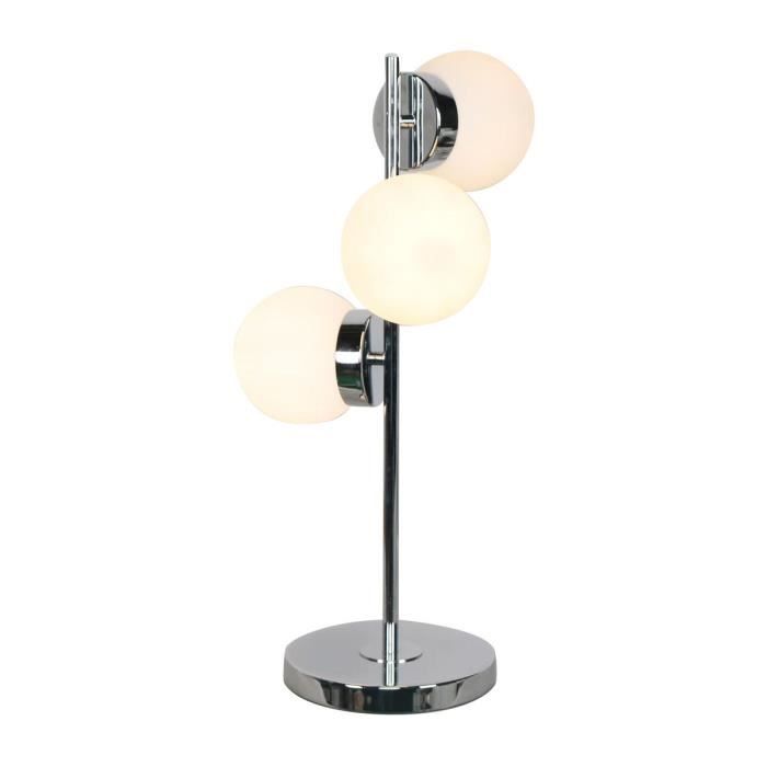 Lampe De Bureau - Moderne - Verre Argenté - Métal Blanc - 23x23x49 Cm - Éclairage Intérieur
