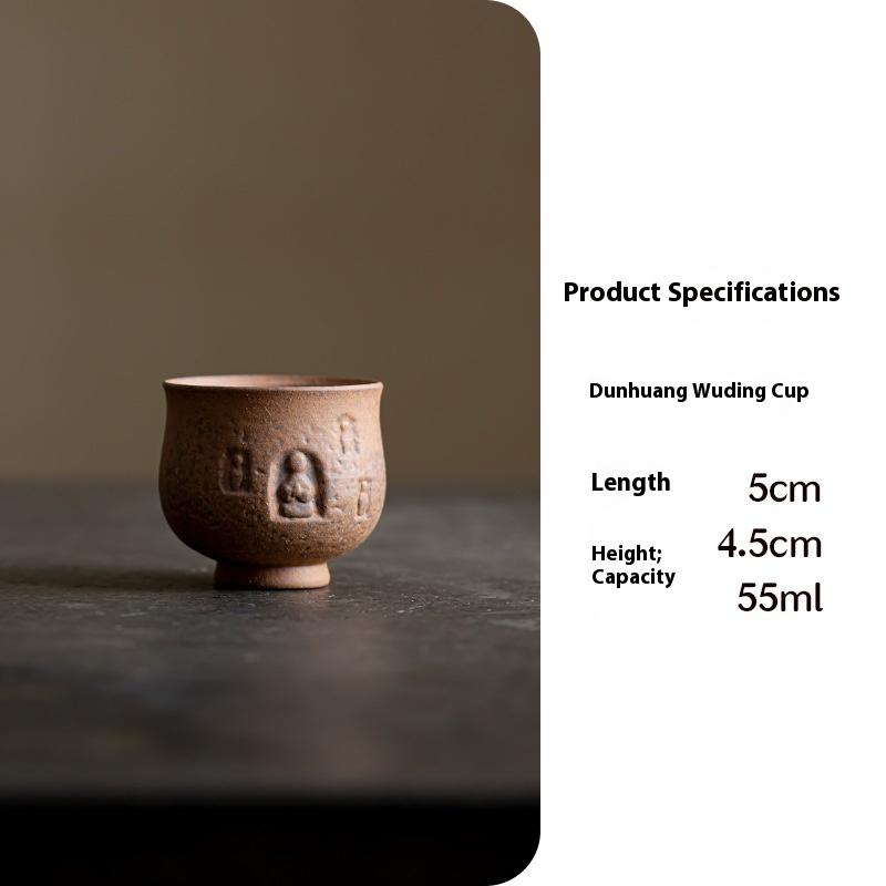 

Vintage Tea Cup Retro Relief Dunhuang Master Cup Household Ceramic Kung Fu Tea Set Handmade Coarse Pottery Teacup 200ml