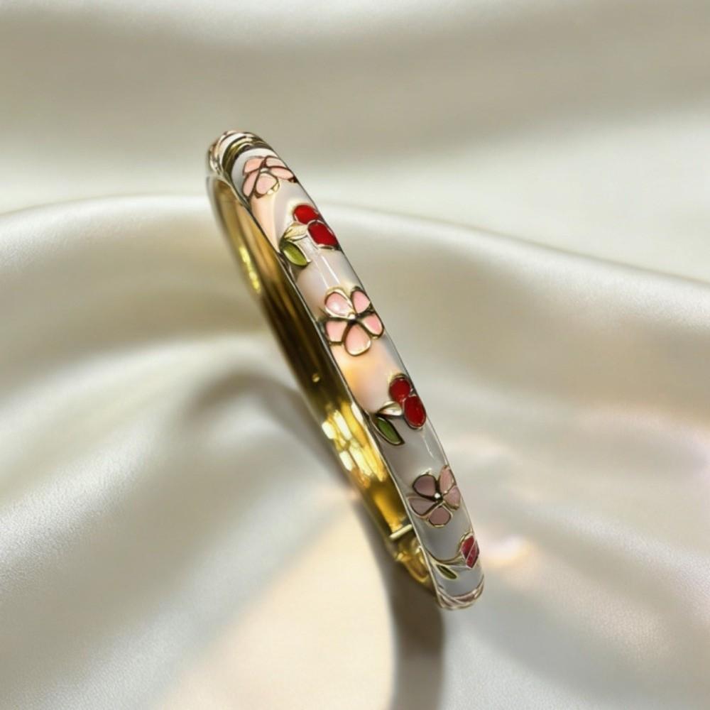 Enamel Chinese Flower Bangle Cherry Floral Women's Hand Bracelet Gifts for Women Girl