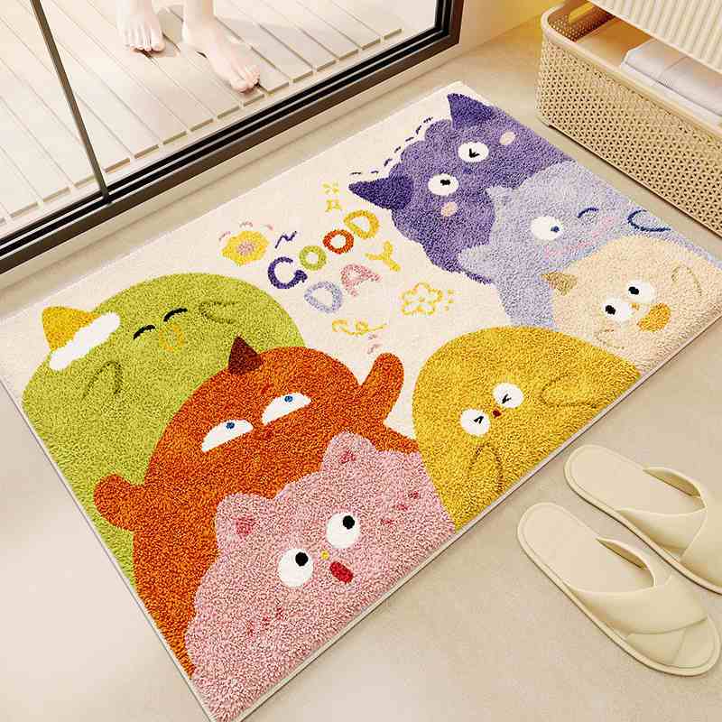 Cartoon Imitation Cashmere Floor Mat, Household Bathroom Absorbent and Dirt Resistant Door Mat, Toilet Bathroom Carpet