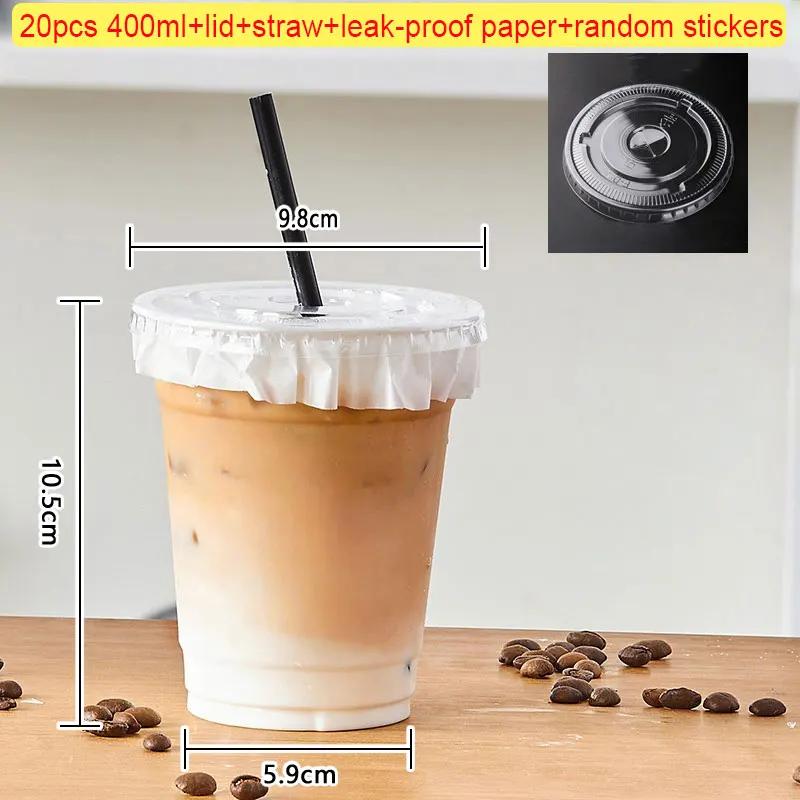 Disposable Coffee Cup INS Style Transparent Thickened Milk Tea Cup with Lids Suitable for Smoothies Cold Drinks Party Supplies