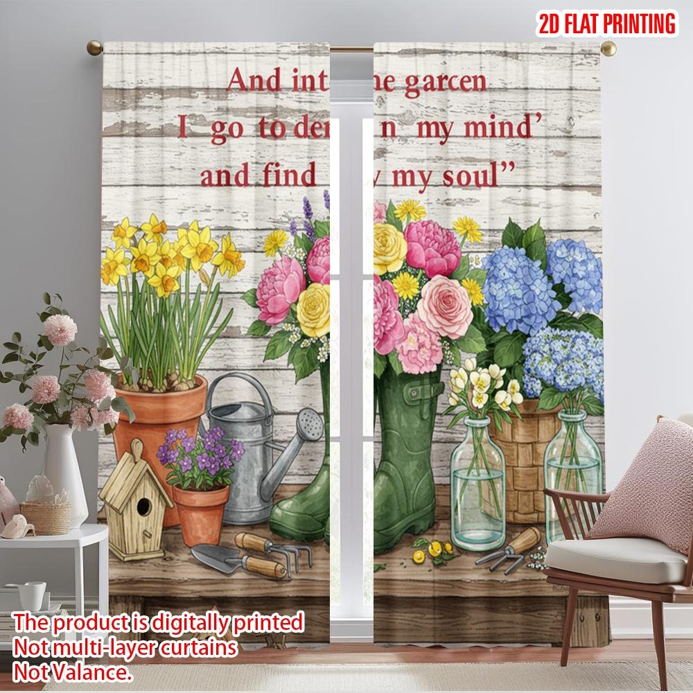 

2pcs 2D flat printing Window Curtains Garden Boots Flowers Watering Can Polyester Without Electricity Holiday Decorations for 52.50×116.00 CM 2pcs