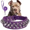 Collar para Perro Anti-mordida con Remaches Adecuado para Perros Medianos y Grandes Correa de Cuero PU Engrosada Juego de Anillo para el Cuello