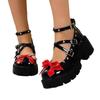 Large size British style platform buckle thick heel small leather shoes summer new French bow Mary Jane small leather shoes