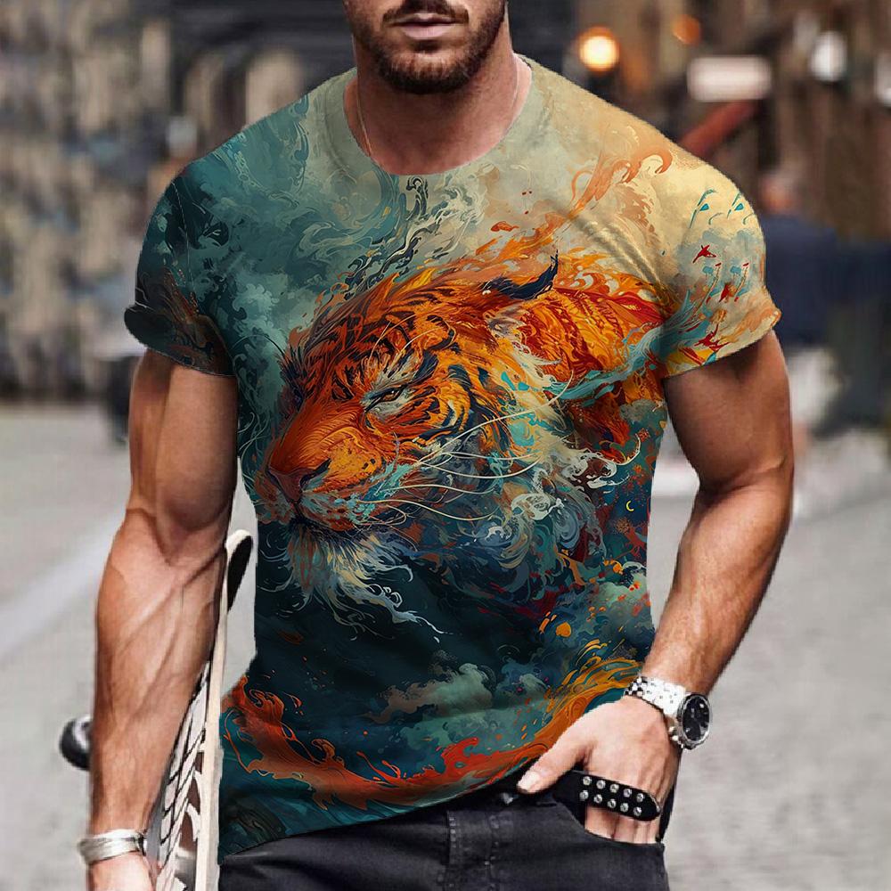 3D Tiger Print T Shirt for Men Boutique Animal Graphic T-Shirts Summer Trend Harajuku Short Sleeve Leisure O-neck Tops
