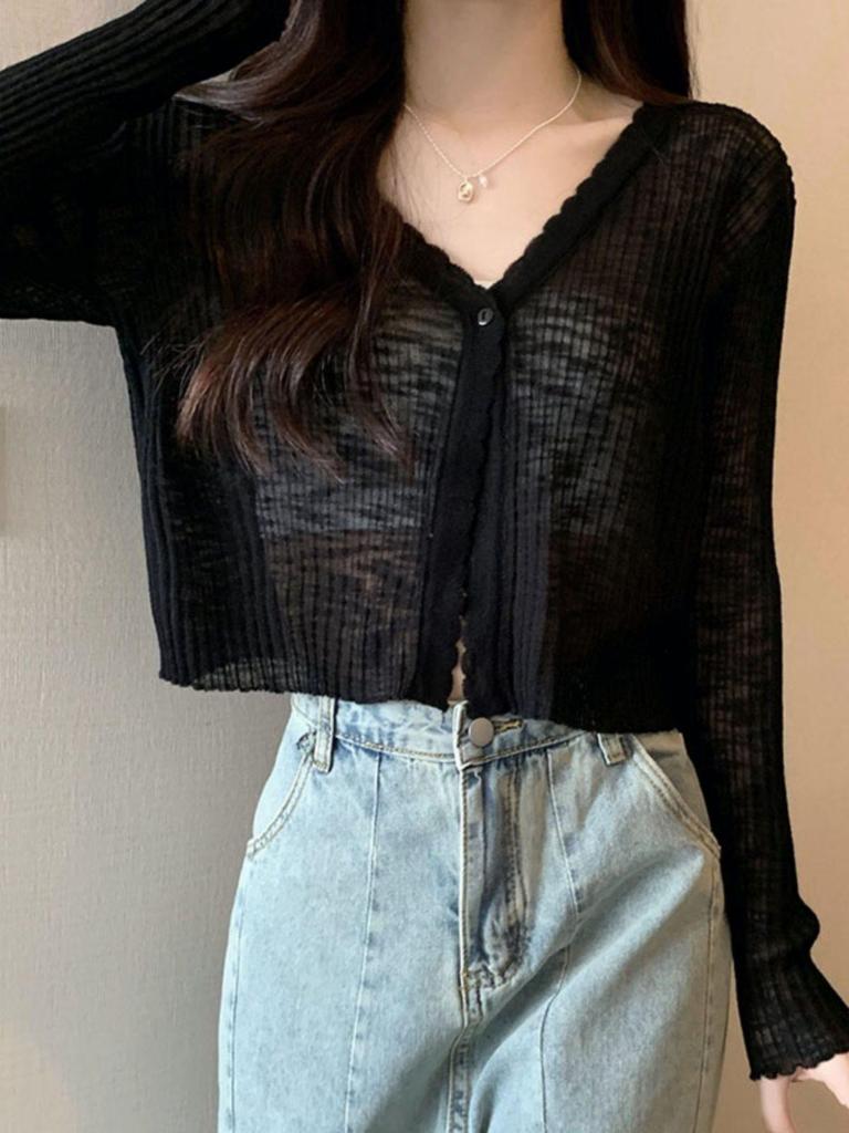 Dámský letní kardigan z ledového hedvábí s ochranou proti slunci s tílkem a tylovou šálou - Tenký styl krátká bunda top