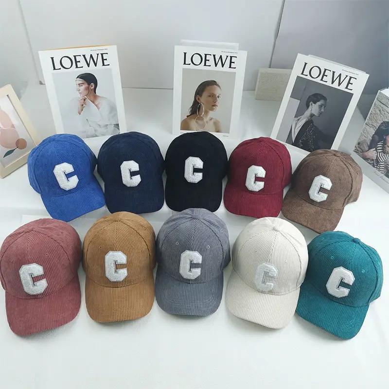 Corduroy Baseball Cap Ladirs Fashion C Letter Snapback Hat Adjustable Casual Hip Hop Cap For Men Outdoor Fishing Jogging
