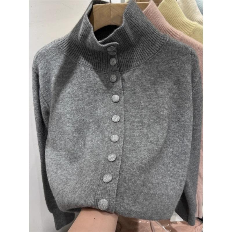 Old money wind single-breasted cardigan knitted jacket women's autumn and winter semi-turtleneck stacked wear inner top backing sweater