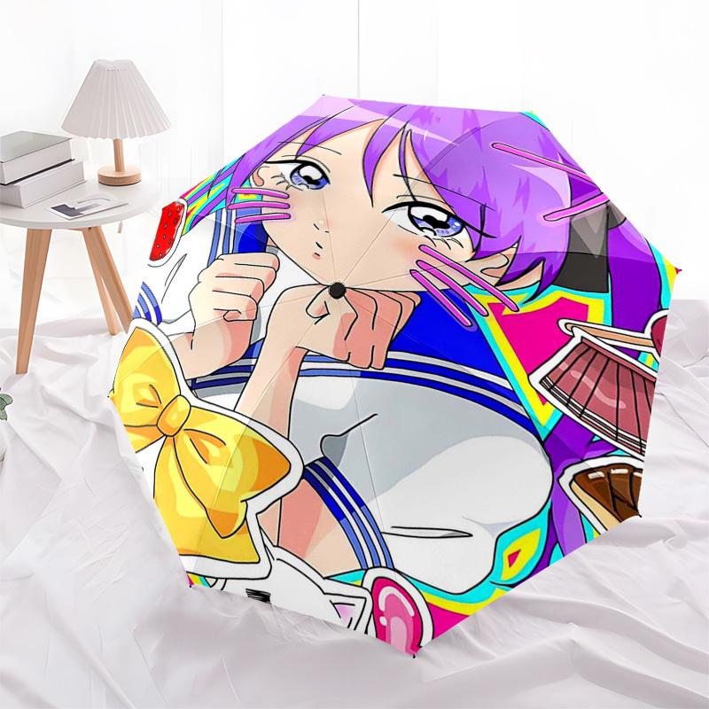 1pc Rainbow Cat Girl Outdoor Umbrella - Automatic Opening/Closing, Portable 3-Fold Design, Iron Frame, Festival Gift for Fans, Travelers, Daily U