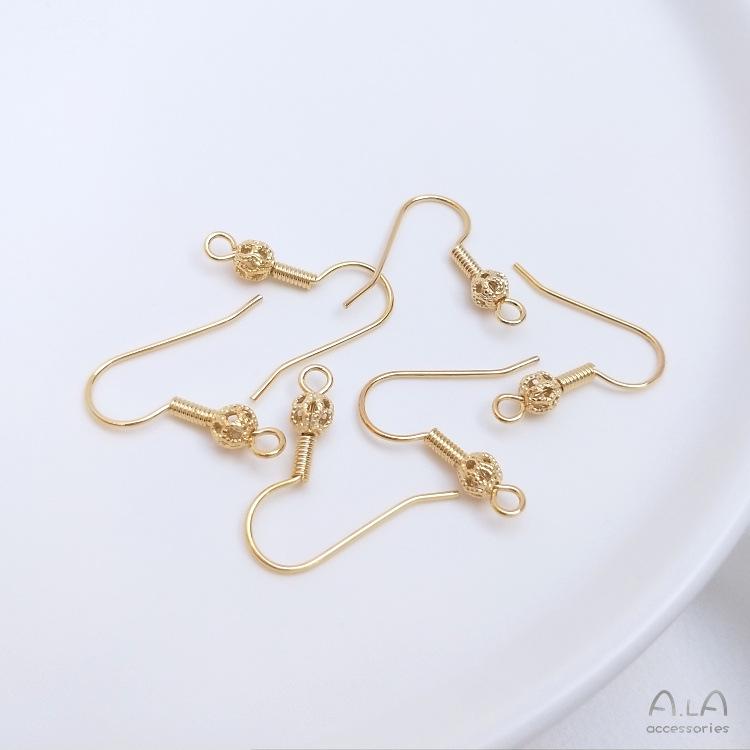 14K Gold-Filled Color Retention Ear Hooks with Hollow Ball - Handmade DIY Jewelry Accessories