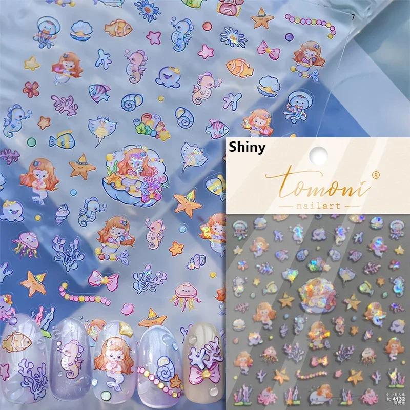 Red Brocaded Carp Koi Cyprinidae Auspicious Fish Spring Flower 5D Nail Art Stickers Fresh Vibrant Relief Adhesive Manicure Decal