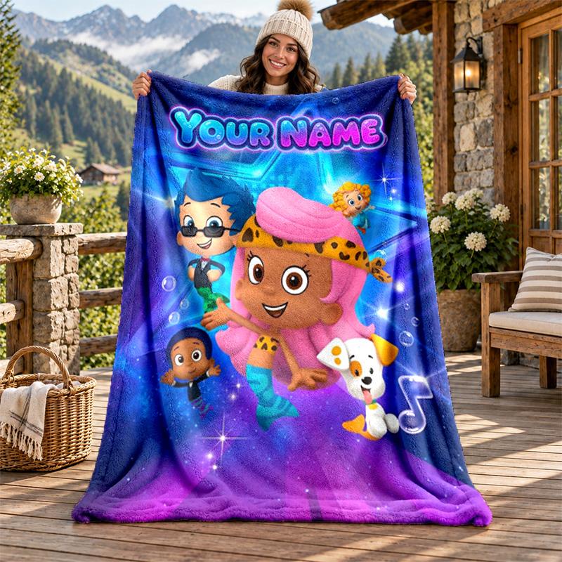 Bubble Guppies Individueller Name Flanelldecke Personalisierte Weiche Warme Plüschdecke Personalisierte Geschenkidee für Familie Freunde