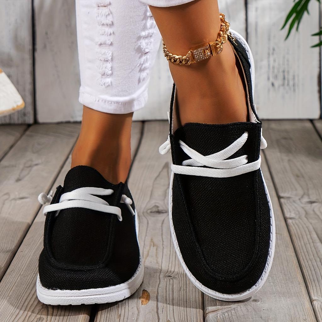 Women's Lace Up Loafer Shoes, Casual Canvas Lightweight Slip On Shoes, Women's Outdoor Footwear