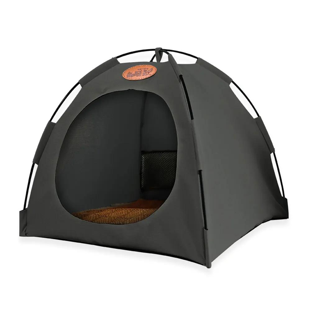 

Палатка для домашних животных, кровать для щенков и кошек, весна-лето, домашний домик для щенков, удобная кровать для сна с ковриком из ротанга, товары для животных S серый