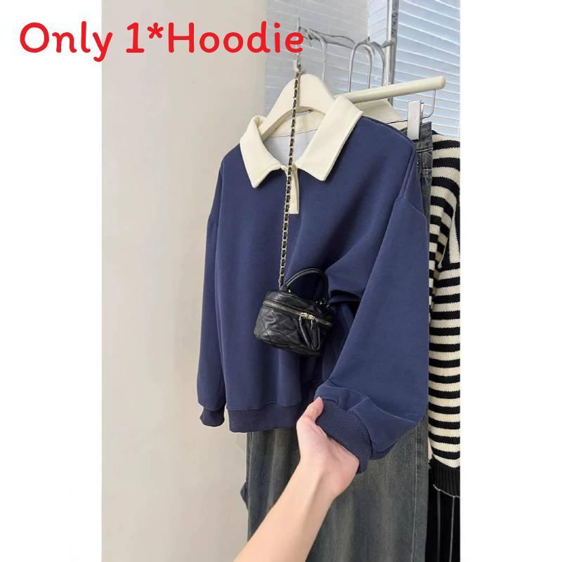 Vintage Polo Collar Womens Hoodie With Splicing Design For Spring Casual Wear