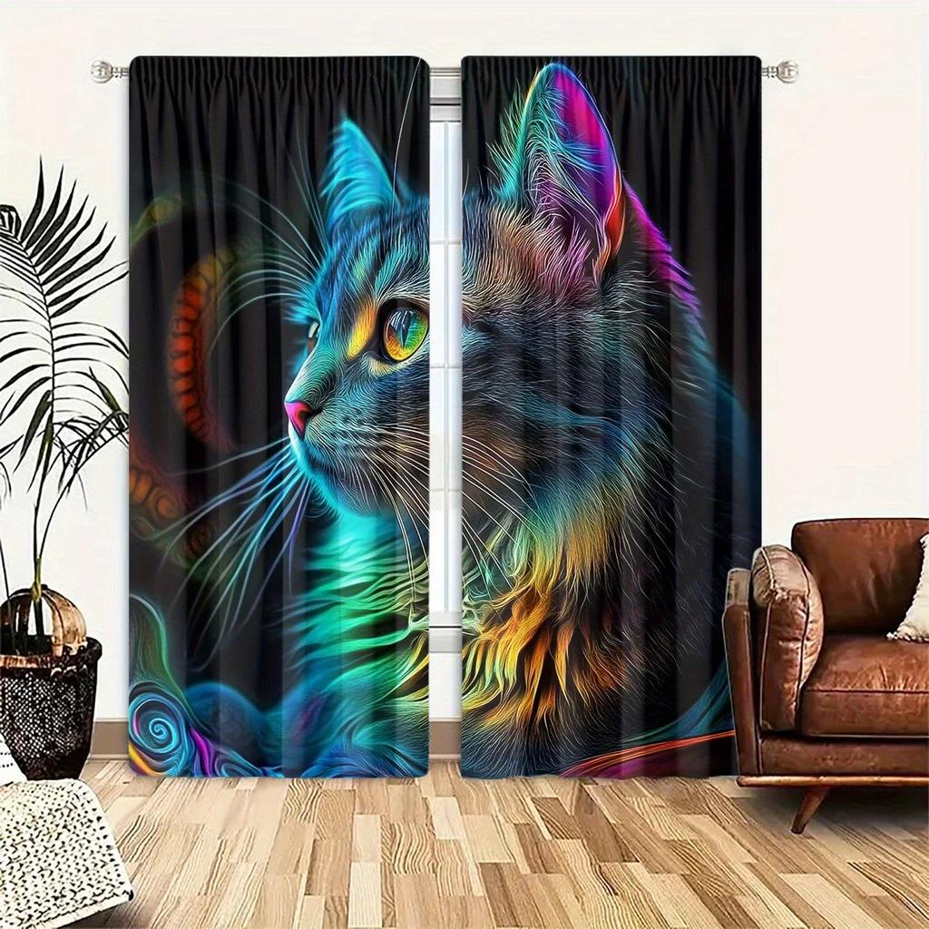 High Definition Kitten Printed Curtains Pole Bag Bedroom Living Room Home Decoration Made Of Polyester Area Window Treatment