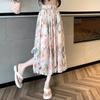 Floral Print Midi Skirt Women's Summer Elegant Stylish Split Hem Slimming High Waist A-Line Skirt