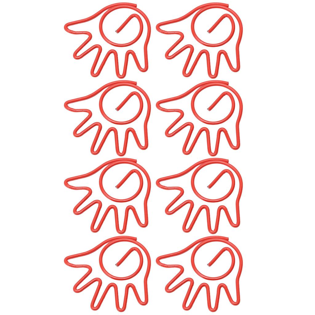 100Pcs Paper Clip Metal Hand Shaped Design Rustproof Paperclip Decoration for Office School Red