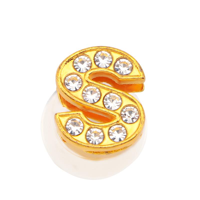 New Gold Letter Alphabet Shoes Charms Metal Button Rhinestone Crown Shoe Decorations Garden Shoes Accessories for Women Man 1PCS
