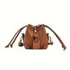 Trendy Color Block Mini Bucket Bag For Girls  Cute PU Leather Crossbody Bag Lightweight Drawstring Shoulder Bag For School Parties