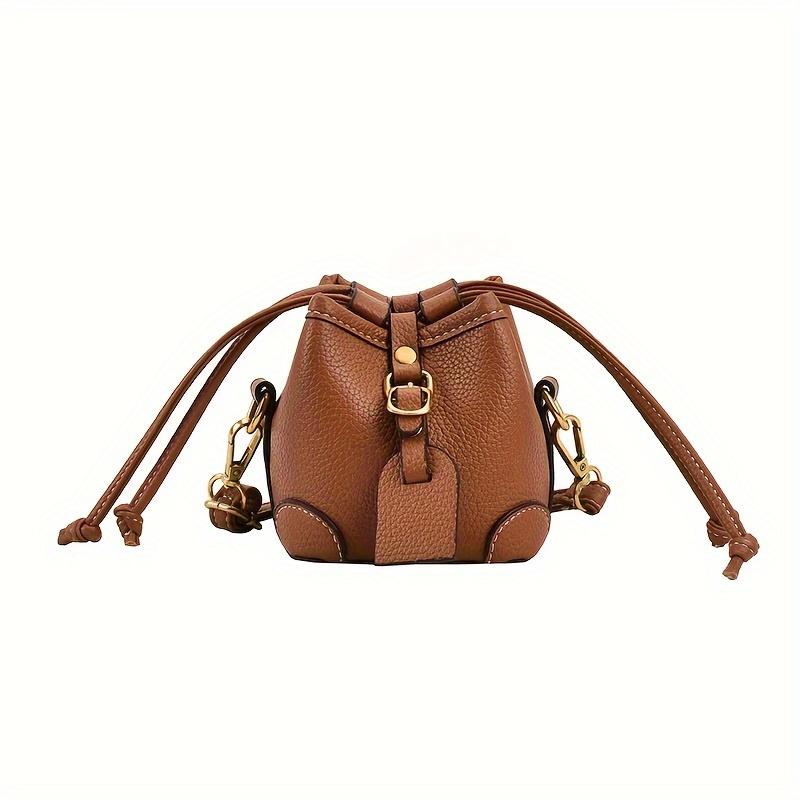 Trendy Color Block Mini Bucket Bag For Girls Cute PU Leather Crossbody Bag Lightweight Drawstring Shoulder Bag For School Parties