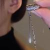 Color Crystal Shining C Shape Long Tassel Ear Cuff No Piercing Earrings Female Design Simple Ear Clip Party Jewelry