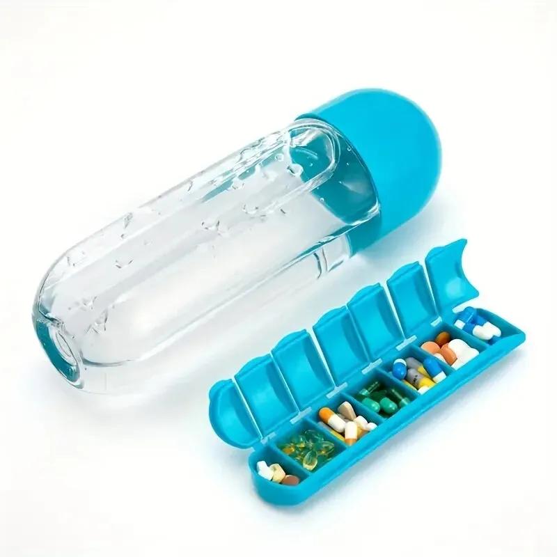 Multi Functional 2-in-1 Water Cup Medicine Box, 7-day Medicine Box, Outdoor Portable Water Bottle Medicine Box Cup