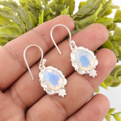 Mælkehvid Opal Ædelsten 925 Sterling Sølv Smykker Håndlavede Stilfulde Øreringe 1,6" EE-163-21