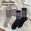 Embroidered Dog Academy Style Socks for Women, Spring and Autumn, Striped Mid-calf Cotton Socks, Retro Boneless Long Socks