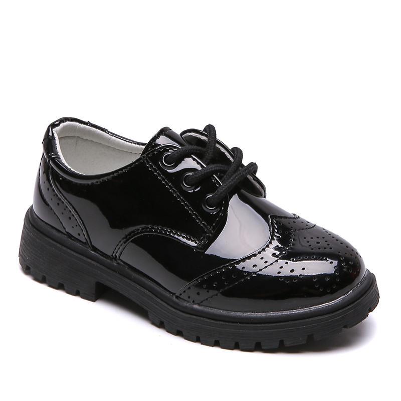 Spring and Autumn New Casual Lace-up Black Boy Leather Shoes Hollowed Out Feet Breathable British Korean Version of Small Children's Shoes