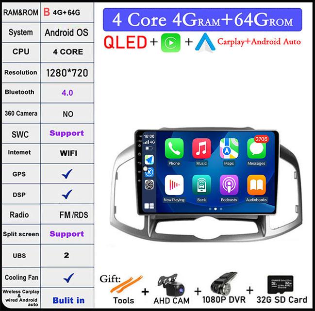 9" For Chevrolet Captiva 1 2011 -2016 Android 14 Car Radio Multimedia Auto Video Player Stereo Carplay GPS Navigation DSP