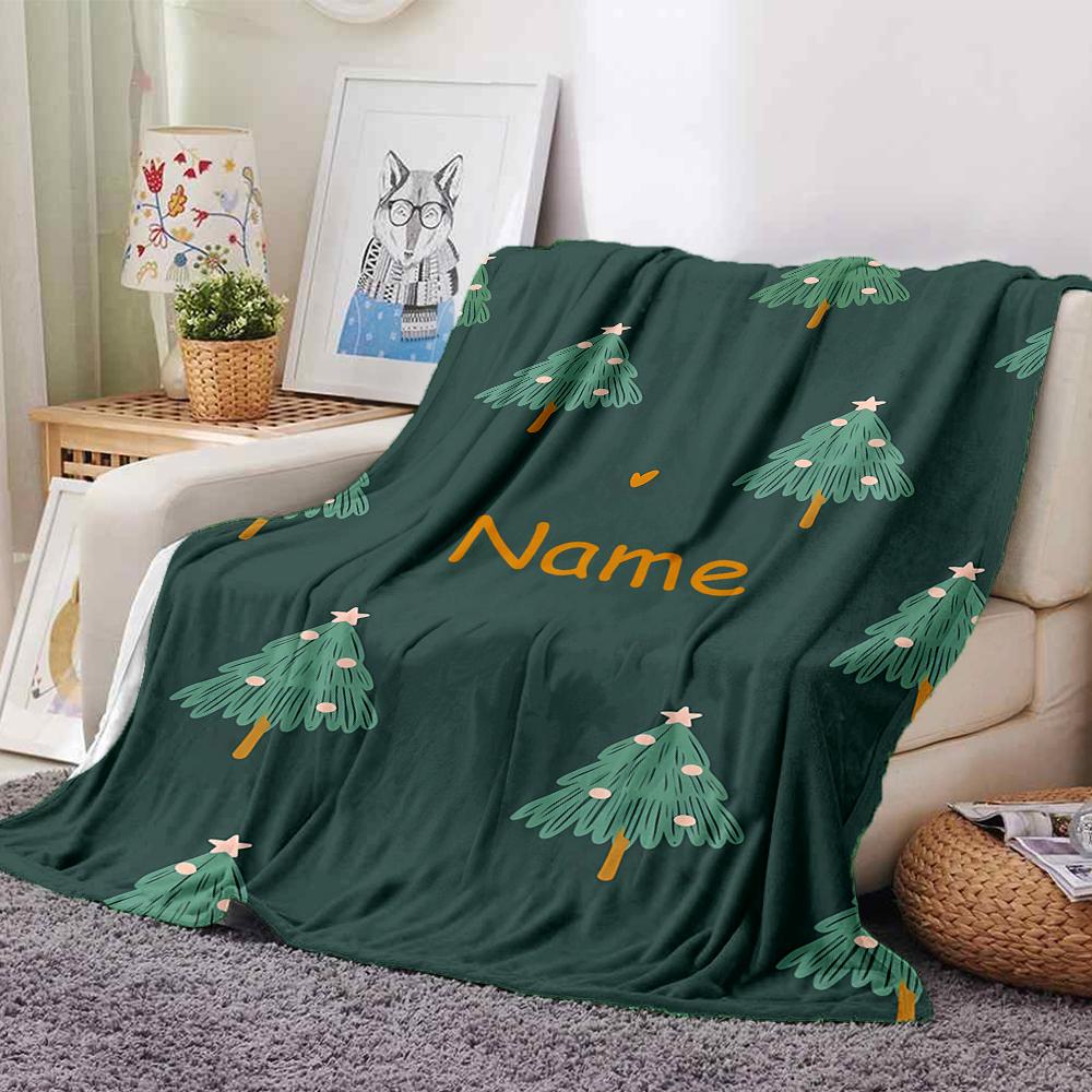 Custom Name Christmas Tree Theme Printed Blanket - Perfect for Couch, Bed, Travel & Outdoor Use | Machine Washable, Cozy & Durable.